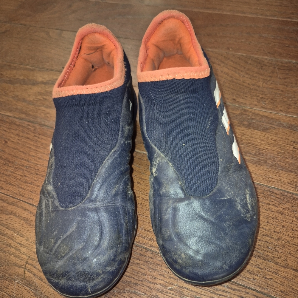 adidas Kids Navy and Orange Slip-On Soccer Cleats